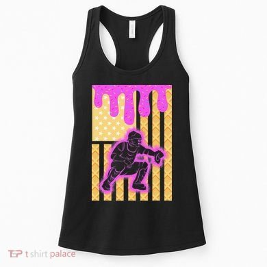 Baseball Drip Dripping Ice Cream Baseball American Flag Women's Tank Top