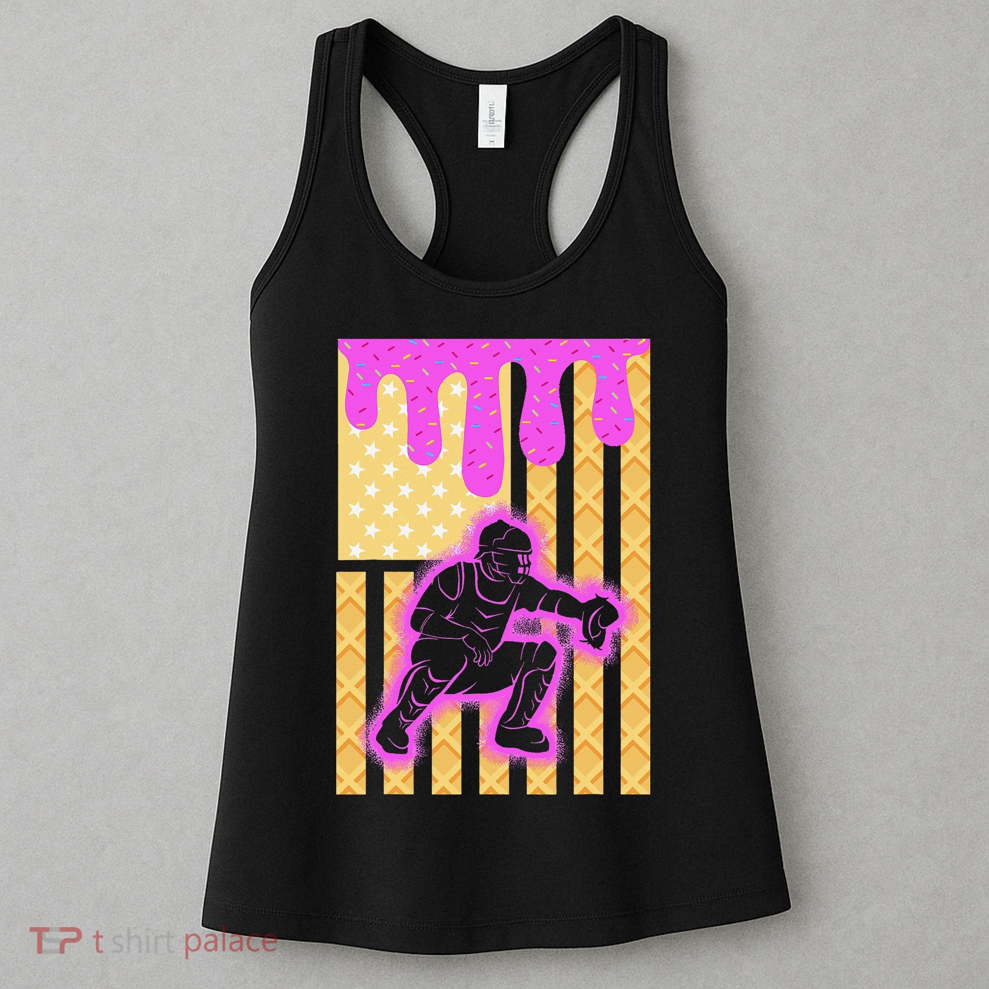 Baseball Drip Dripping Ice Cream Baseball American Flag Women's Tank Top