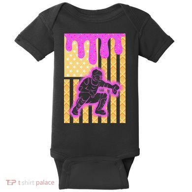 Baseball Drip Dripping Ice Cream Baseball American Flag Baby Bodysuit