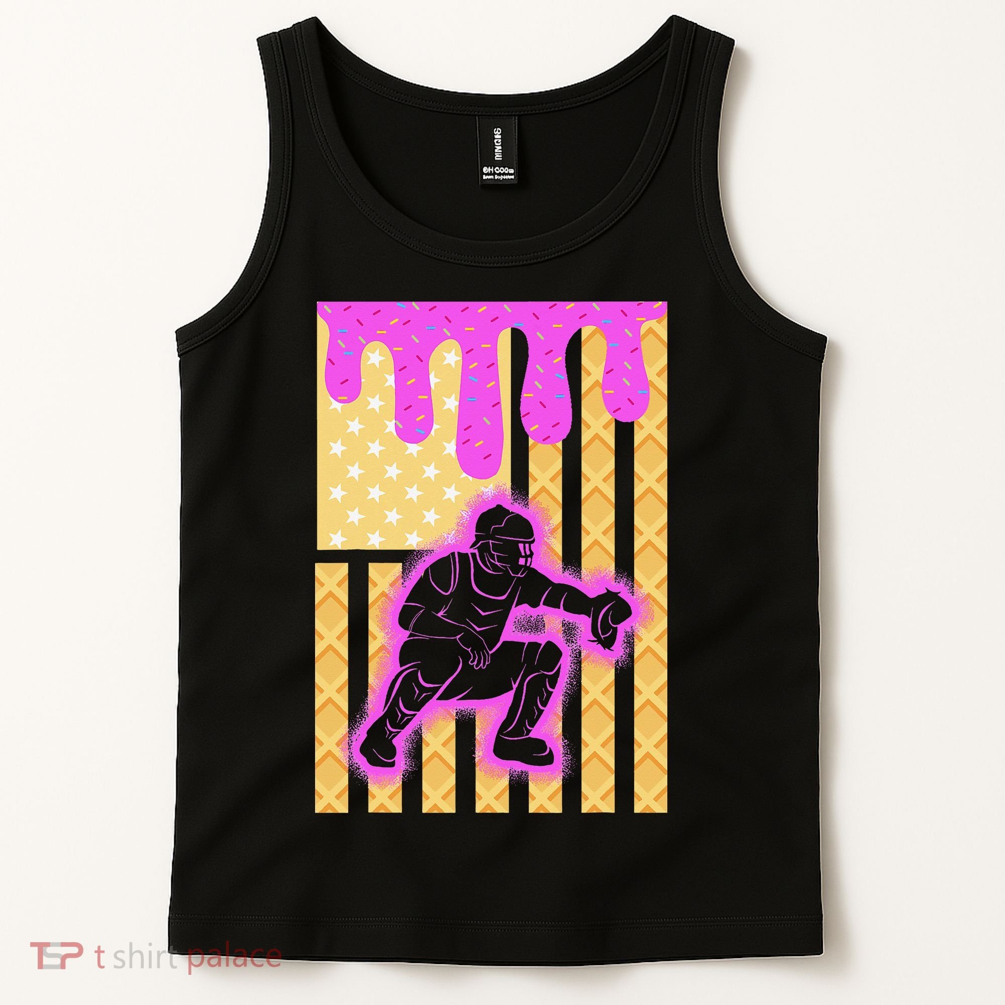 Baseball Drip Dripping Ice Cream Baseball American Flag Tank Top