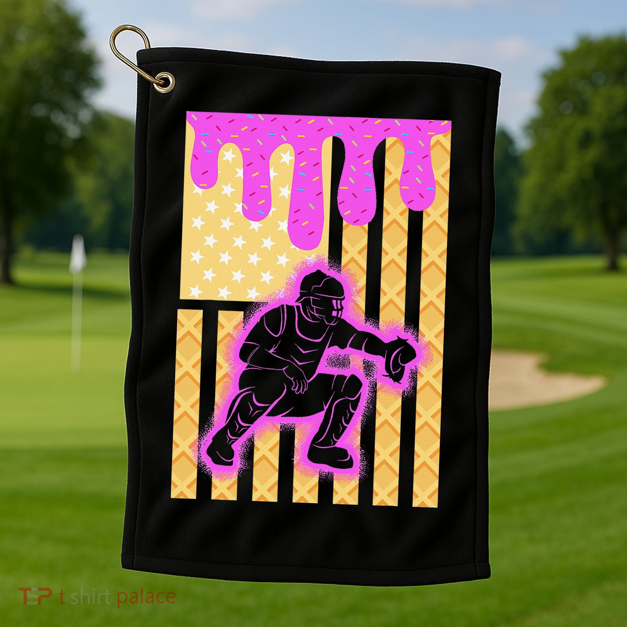 Baseball Drip Dripping Ice Cream Baseball American Flag Golf Towel