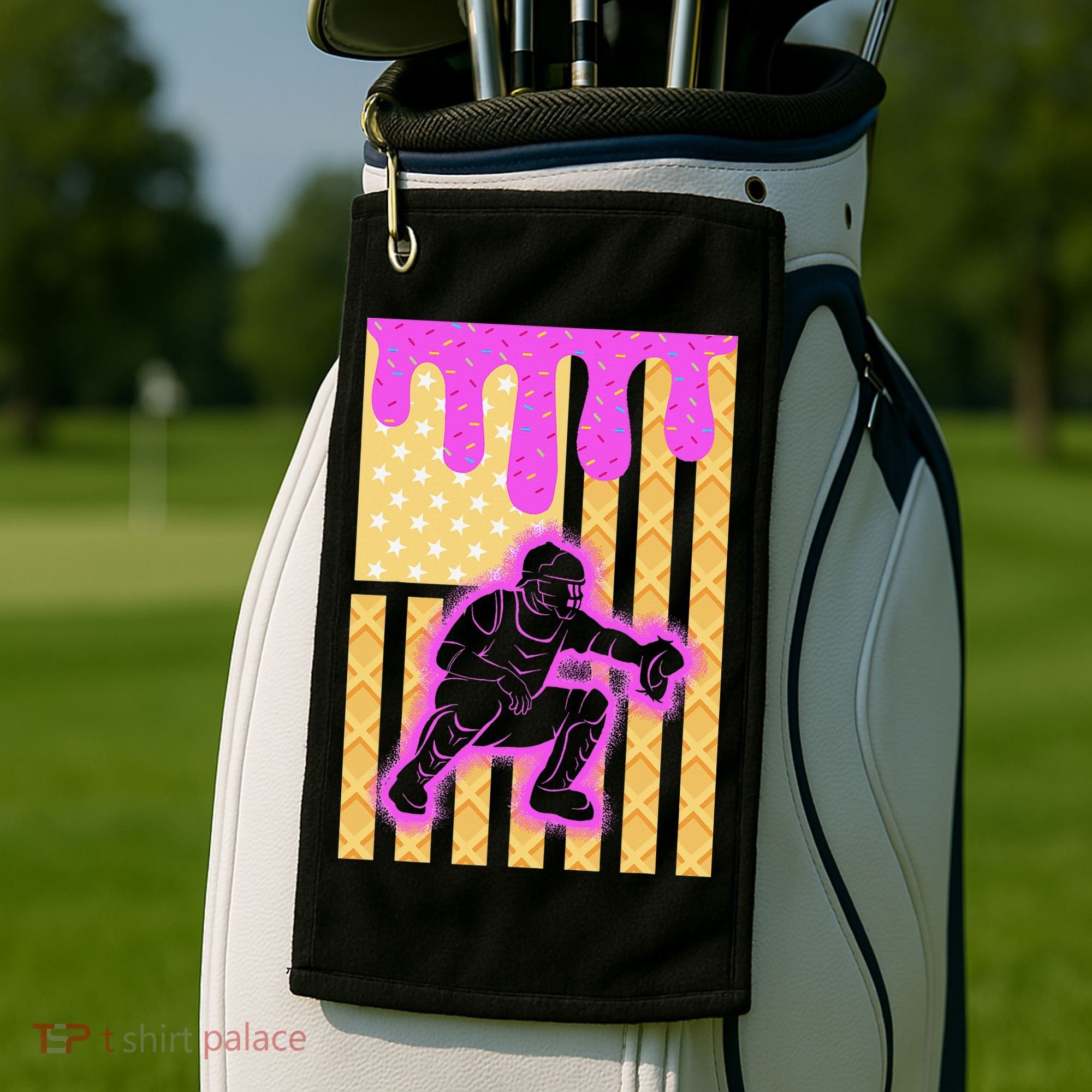 Baseball Drip Dripping Ice Cream Baseball American Flag Golf Towel