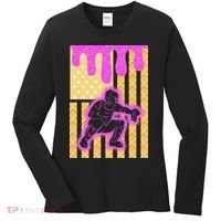 Baseball Drip Dripping Ice Cream Baseball American Flag Women's Long Sleeve Shirt thumb 0