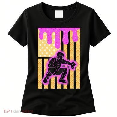 Baseball Drip Dripping Ice Cream Baseball American Flag Women's T-Shirt