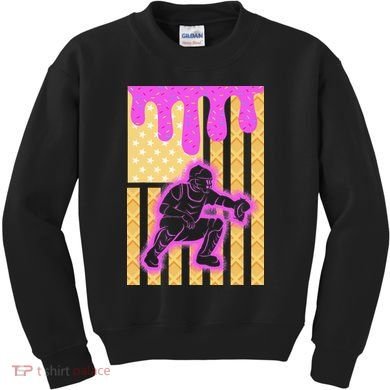 Baseball Drip Dripping Ice Cream Baseball American Flag Kids Sweatshirt