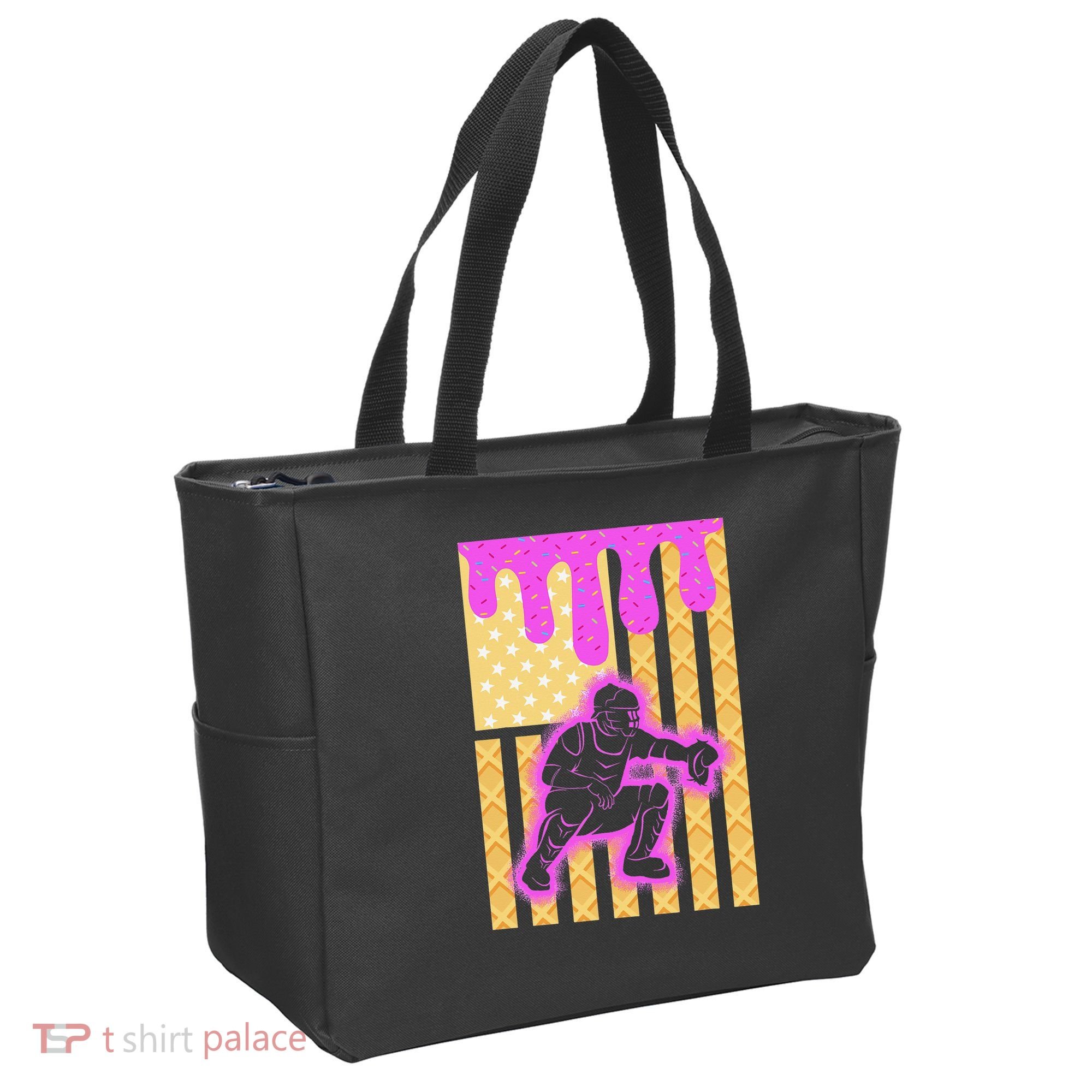 Baseball Drip Dripping Ice Cream Baseball American Flag Tote Bag