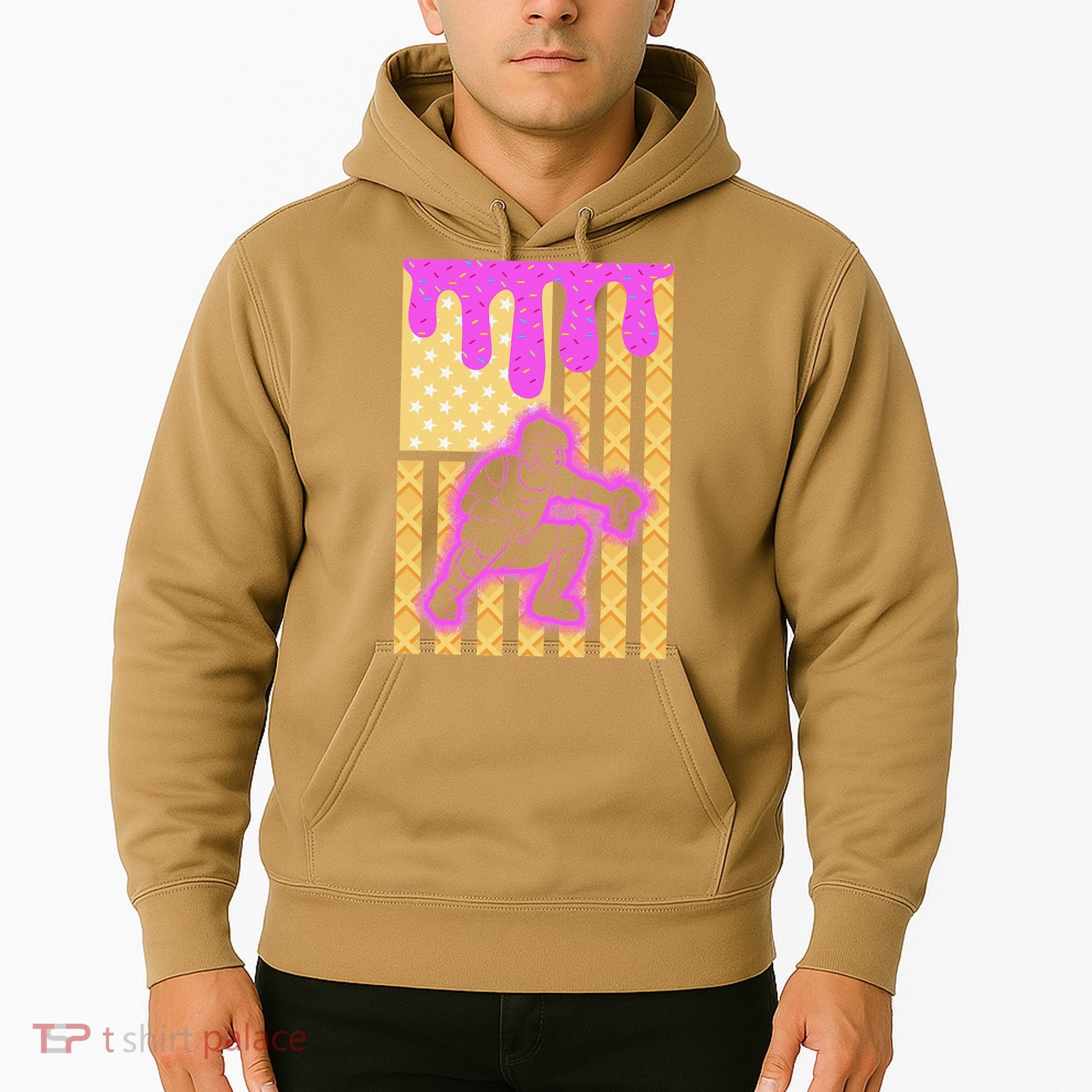 Baseball Drip Dripping Ice Cream Baseball American Flag Hoodie