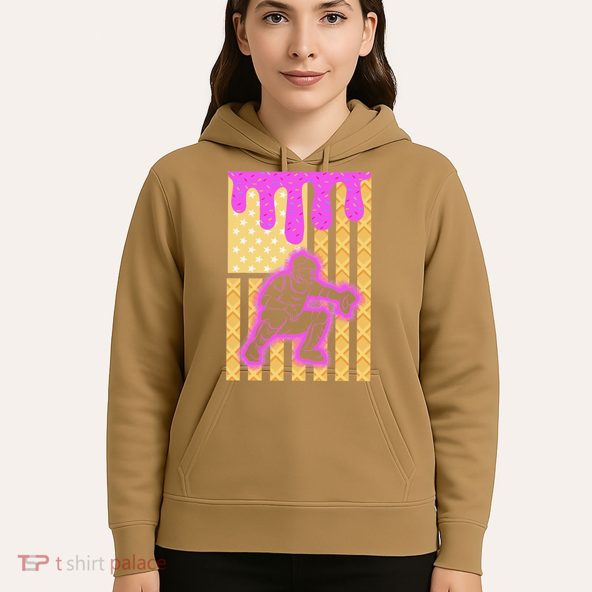 Baseball Drip Dripping Ice Cream Baseball American Flag Hoodie
