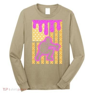 Baseball Drip Dripping Ice Cream Baseball American Flag Long Sleeve Shirt