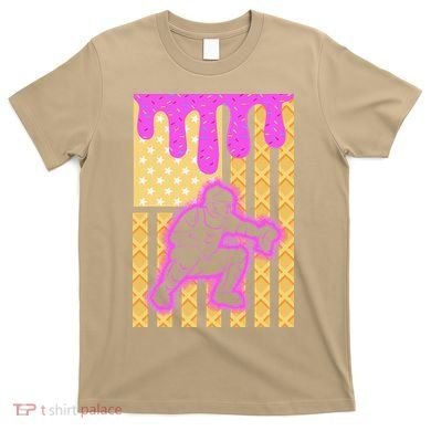 Baseball Drip Dripping Ice Cream Baseball American Flag T-Shirt