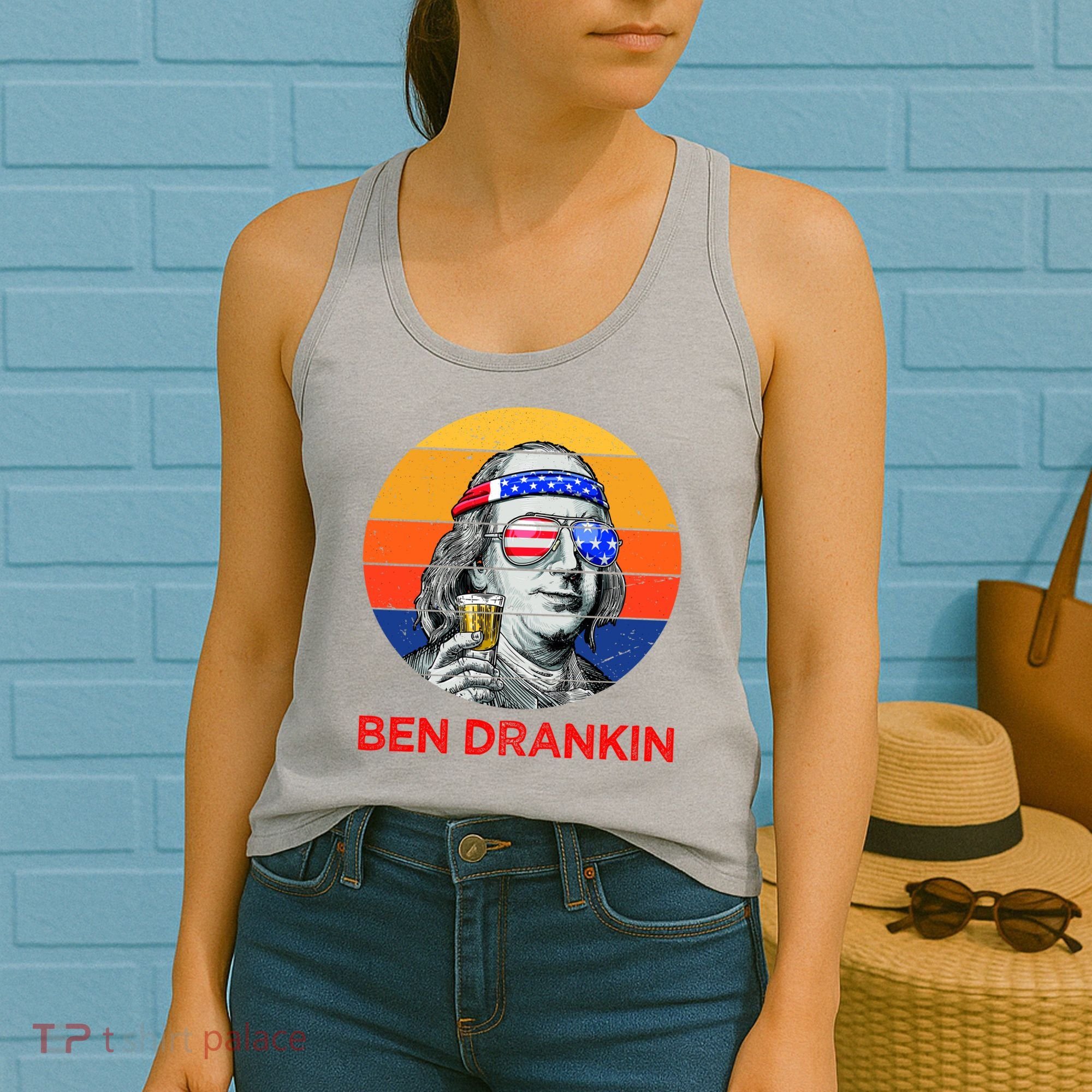 Ben Drankin Drinking Funny 4th Of July USA Merica America Women's Tank Top