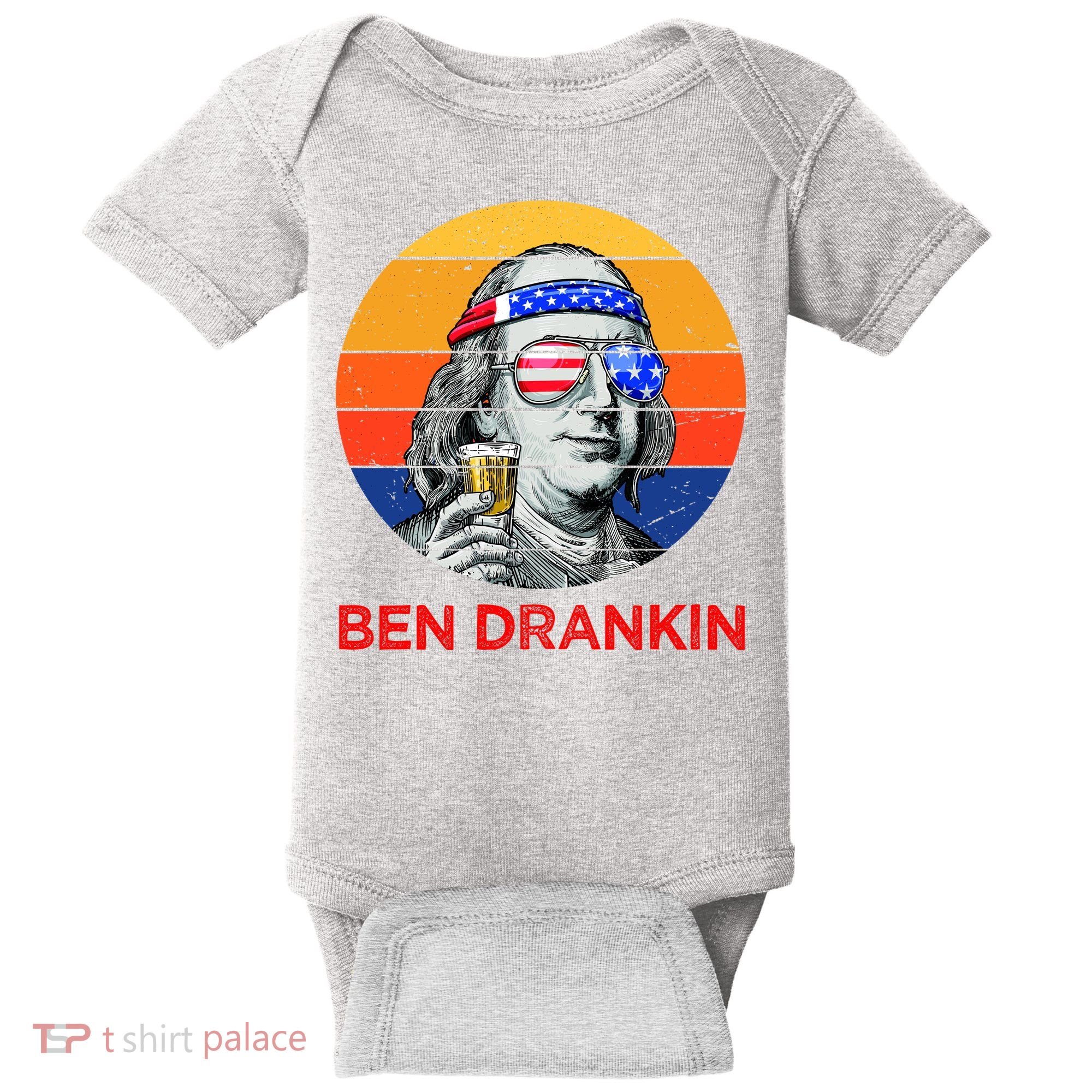 Ben Drankin Drinking Funny 4th Of July USA Merica America Baby Bodysuit
