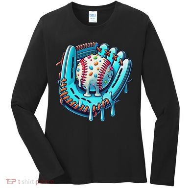 Baseball Drip Design Ice Cream Sprinkles Baseball Player Women's Long Sleeve Shirt