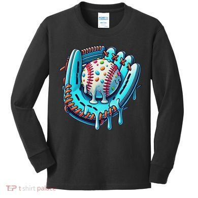 Baseball Drip Design Ice Cream Sprinkles Baseball Player Kids Long Sleeve Shirt