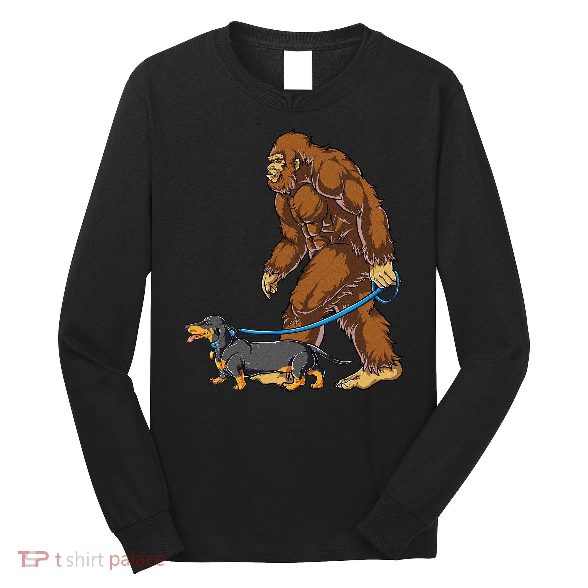 Bigfoot Dachshund Dog Walk Funny Sasquatch Lovers Long Sleeve Shirt