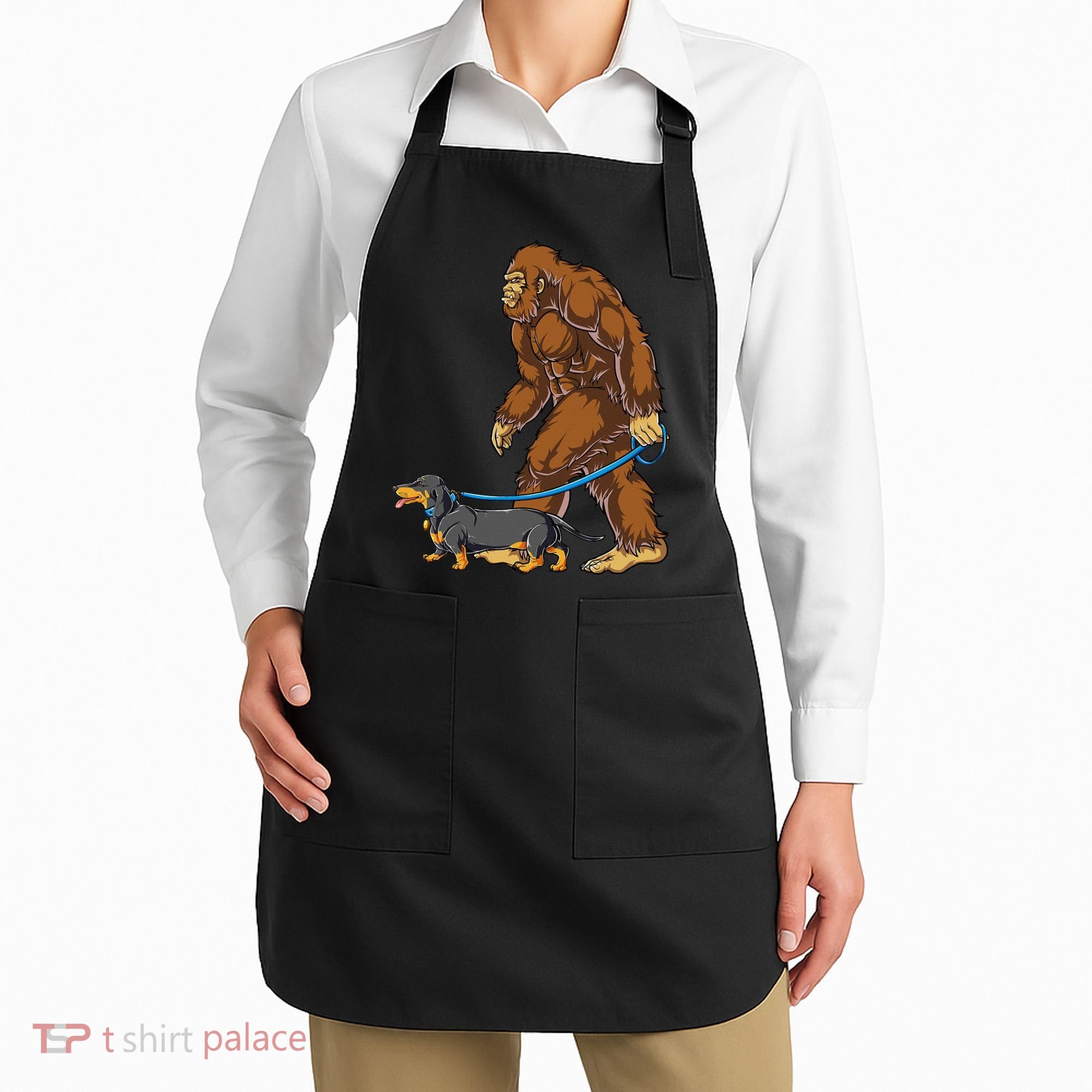 Bigfoot Dachshund Dog Walk Funny Sasquatch Lovers Apron