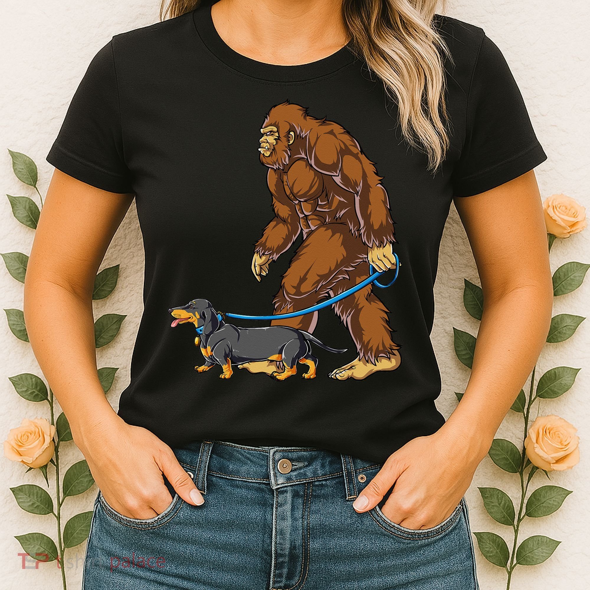 Bigfoot Dachshund Dog Walk Funny Sasquatch Lovers Women's T-Shirt