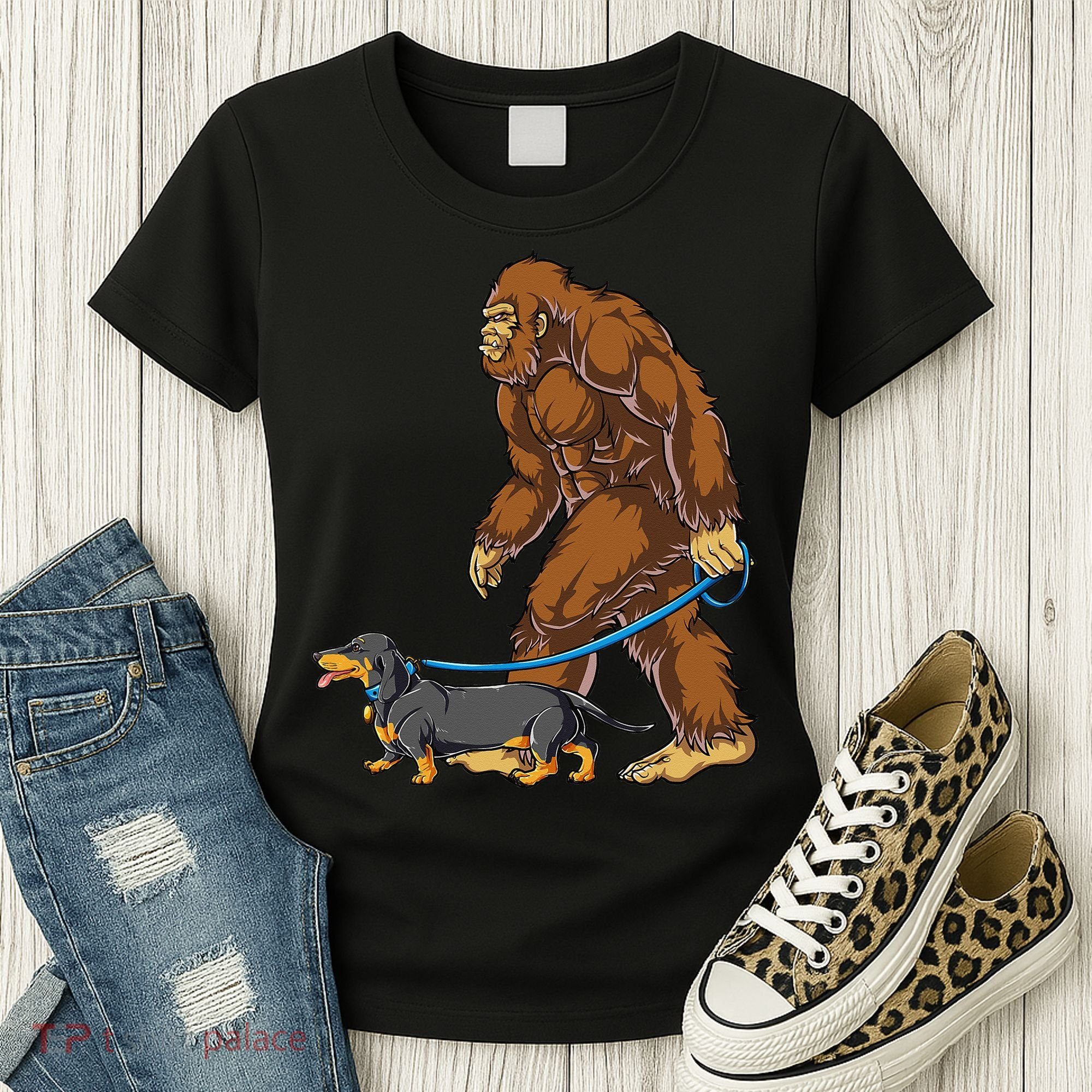 Bigfoot Dachshund Dog Walk Funny Sasquatch Lovers Women's T-Shirt