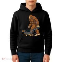 Bigfoot Dachshund Dog Walk Funny Sasquatch Lovers Kids Hoodie thumb 4