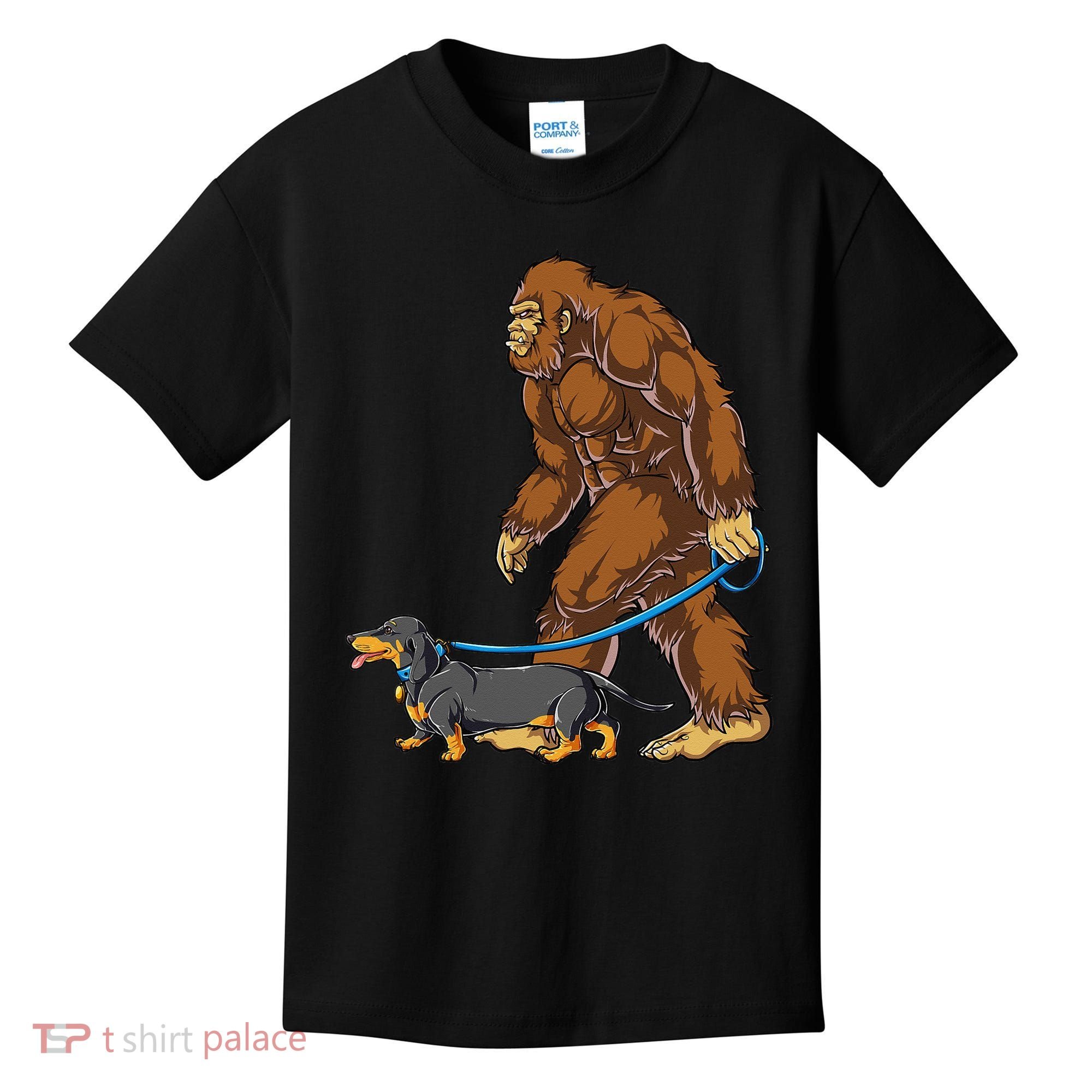 Bigfoot Dachshund Dog Walk Funny Sasquatch Lovers Kids T-Shirt