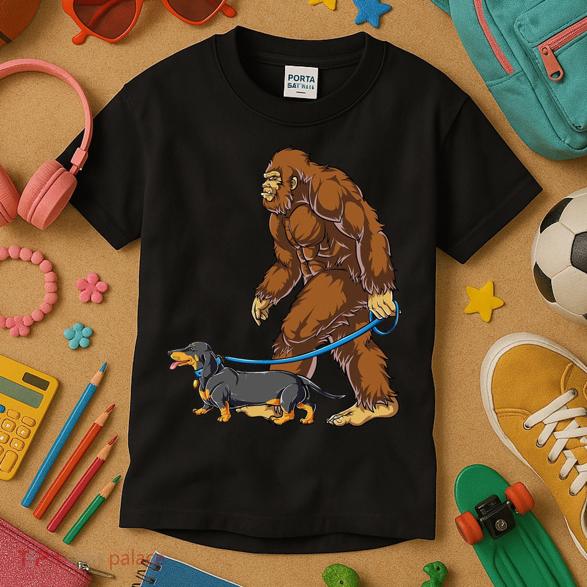 Bigfoot Dachshund Dog Walk Funny Sasquatch Lovers Kids T-Shirt