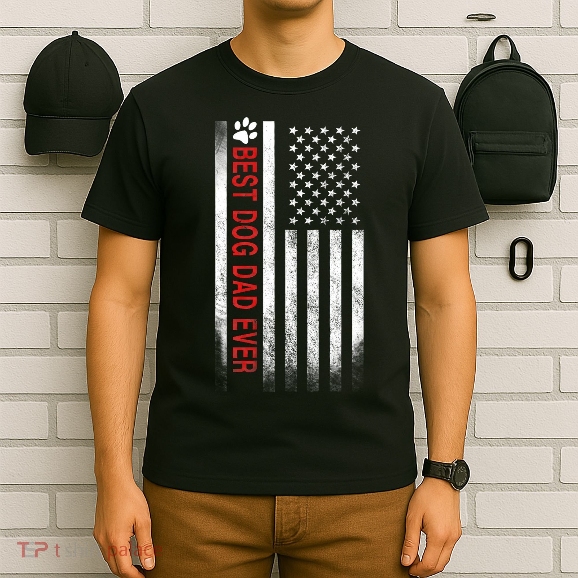 Best Dog Dad Ever American Flag T-Shirt