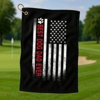 Best Dog Dad Ever American Flag Golf Towel thumb 1