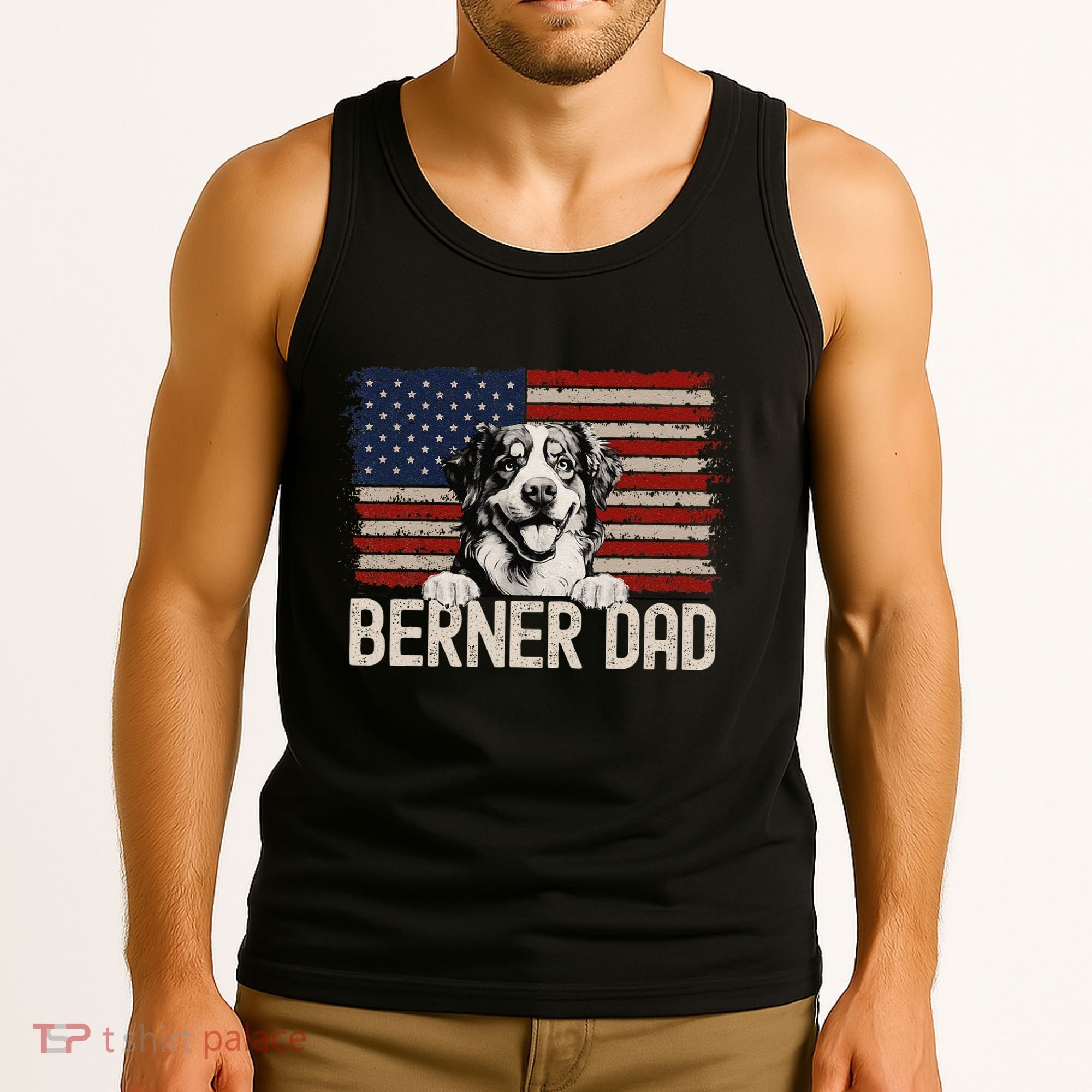 Best Dog Dad Ever American Flag Berner Dad Tank Top