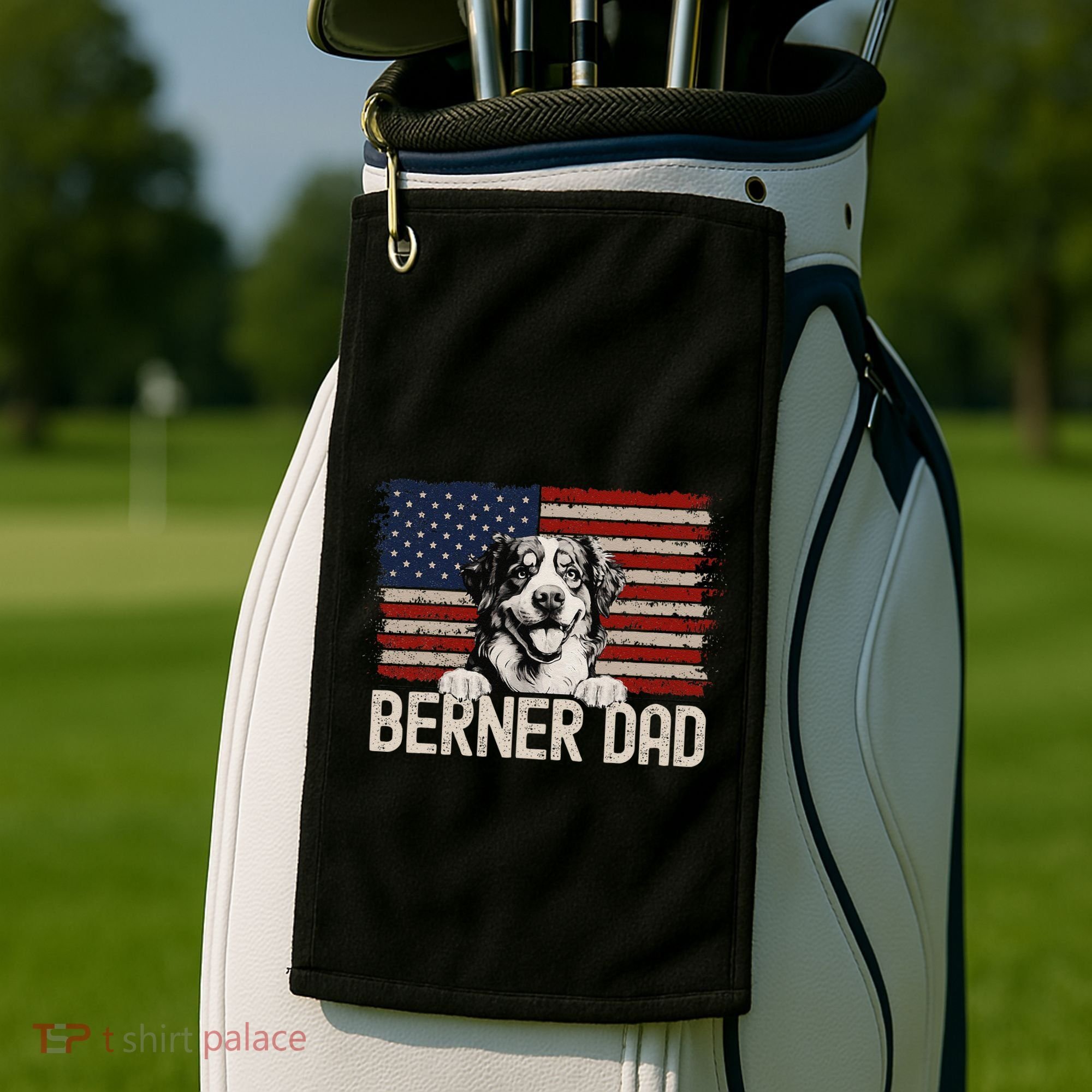 Best Dog Dad Ever American Flag Berner Dad Golf Towel