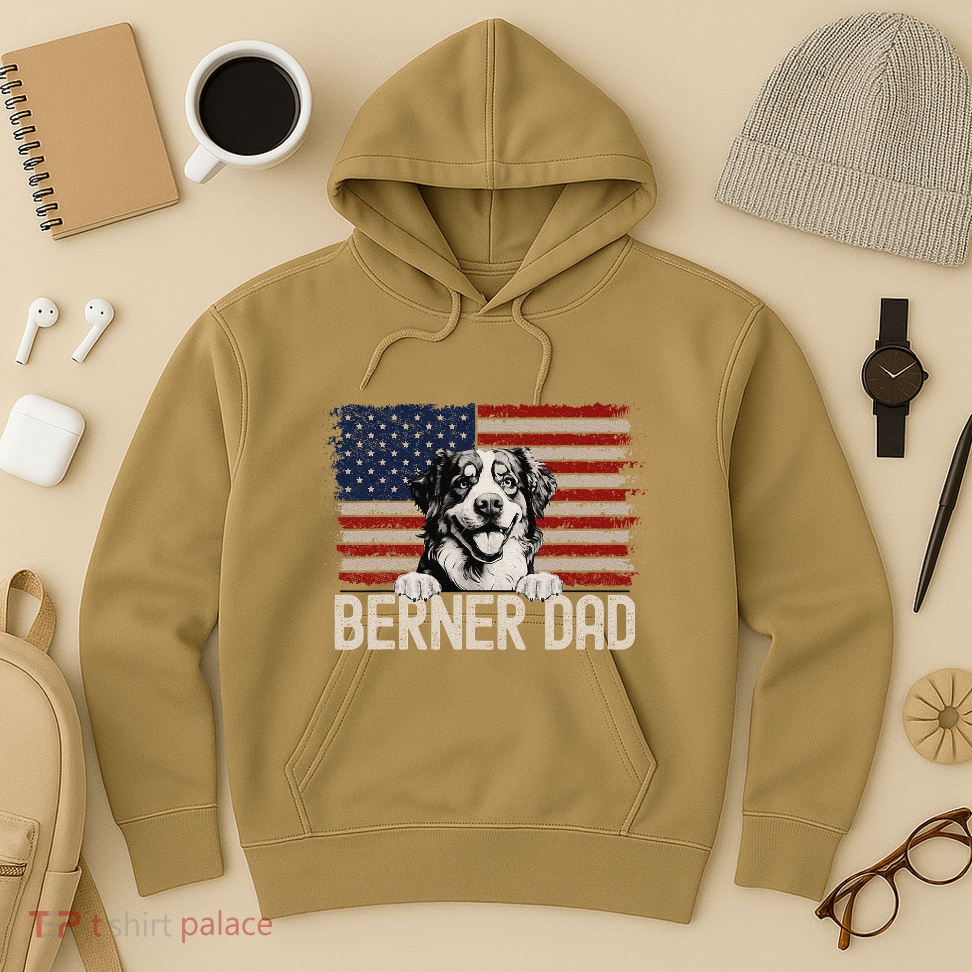 Best Dog Dad Ever American Flag Berner Dad Hoodie