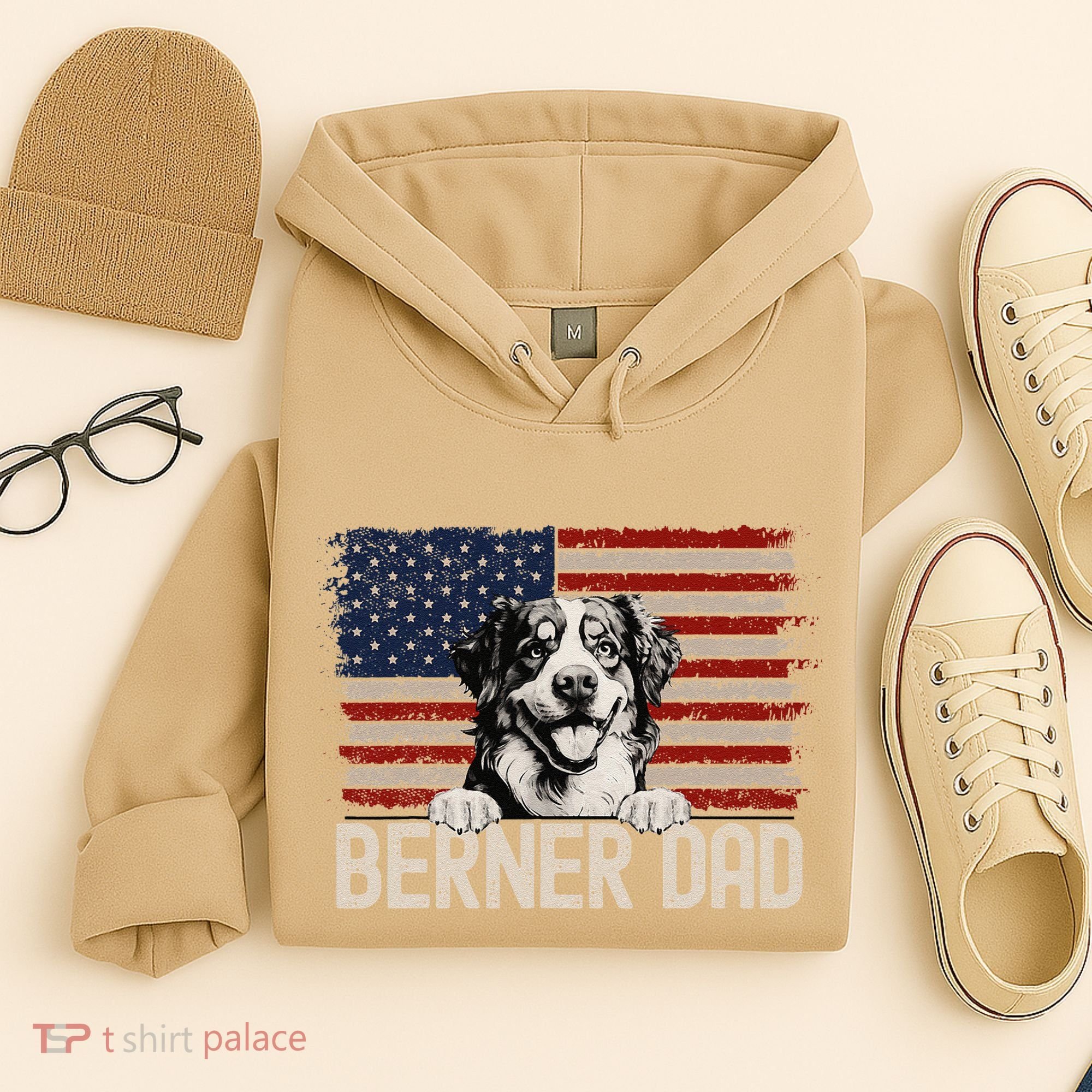 Best Dog Dad Ever American Flag Berner Dad Hoodie