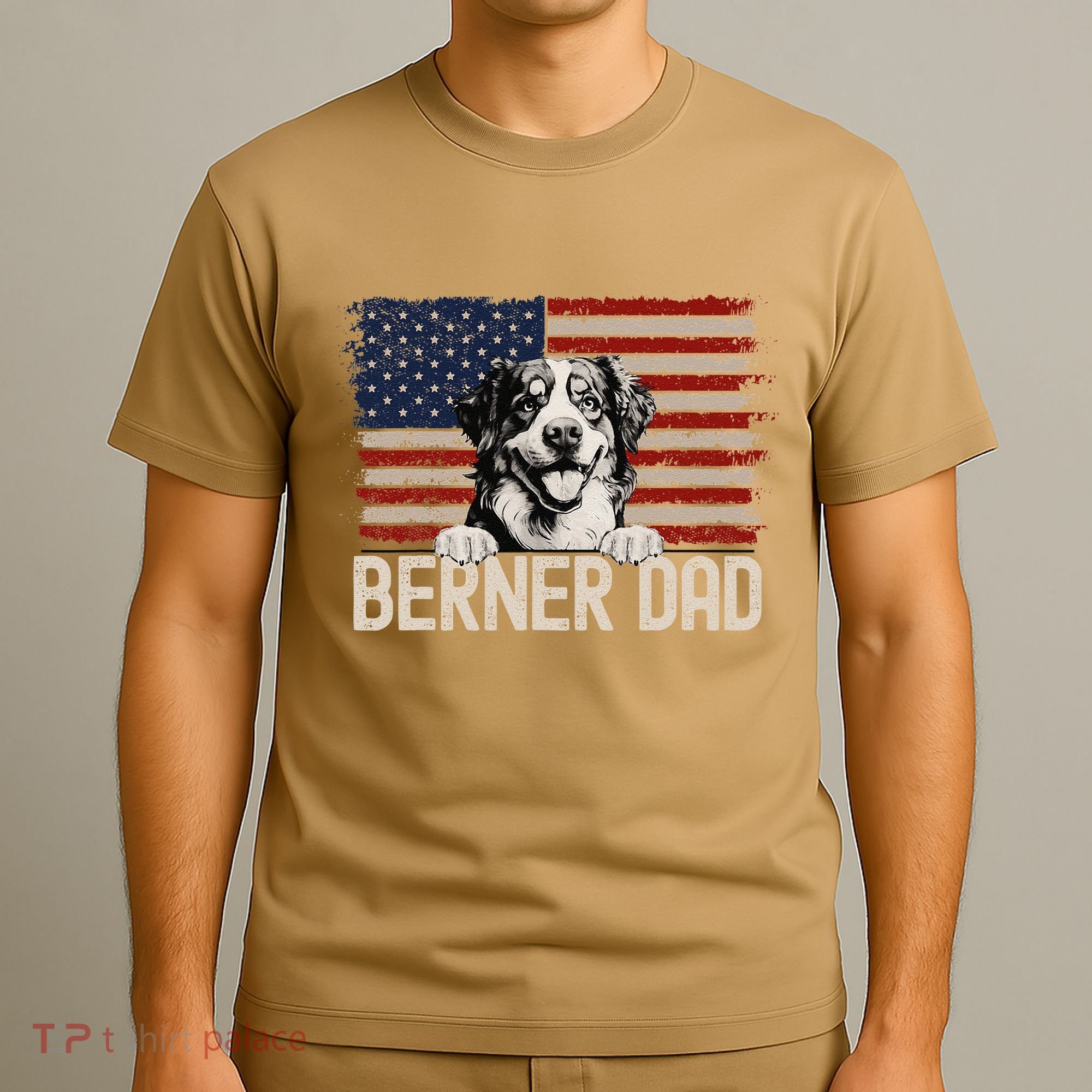 Best Dog Dad Ever American Flag Berner Dad T-Shirt