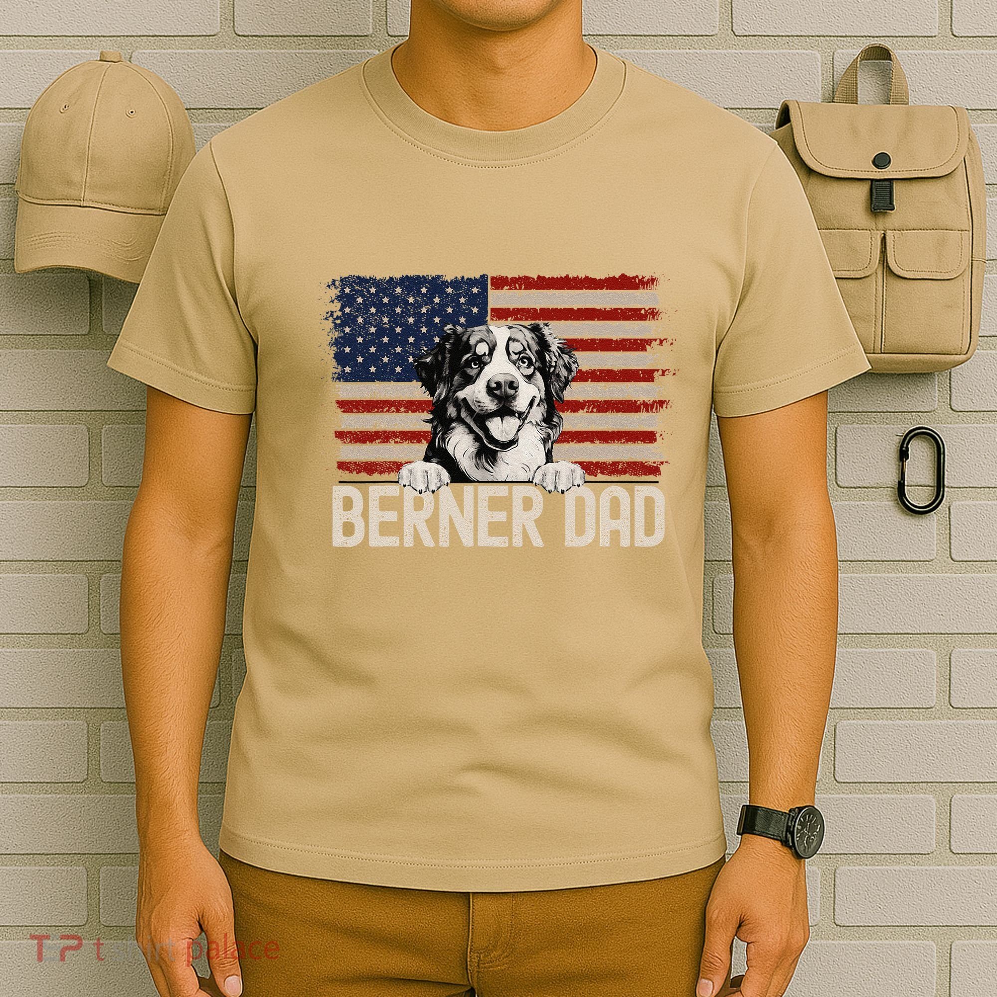 Best Dog Dad Ever American Flag Berner Dad T-Shirt