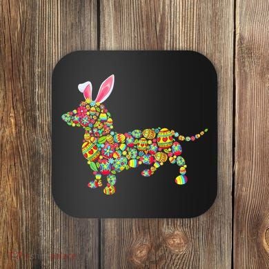 Bunny Dachshund Dog Shape Hunting Eggs Coaster
