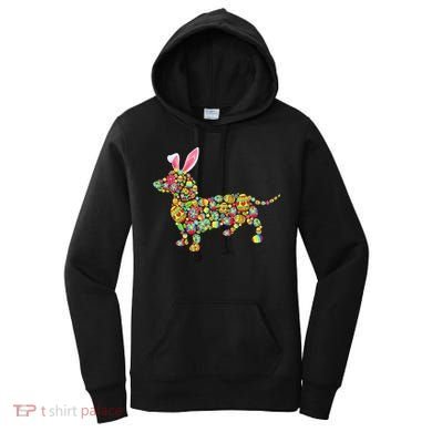 Bunny Dachshund Dog Shape Hunting Eggs Women's Hoodie