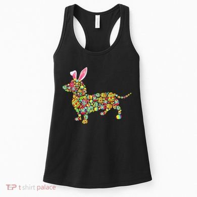 Bunny Dachshund Dog Shape Hunting Eggs Women's Tank Top