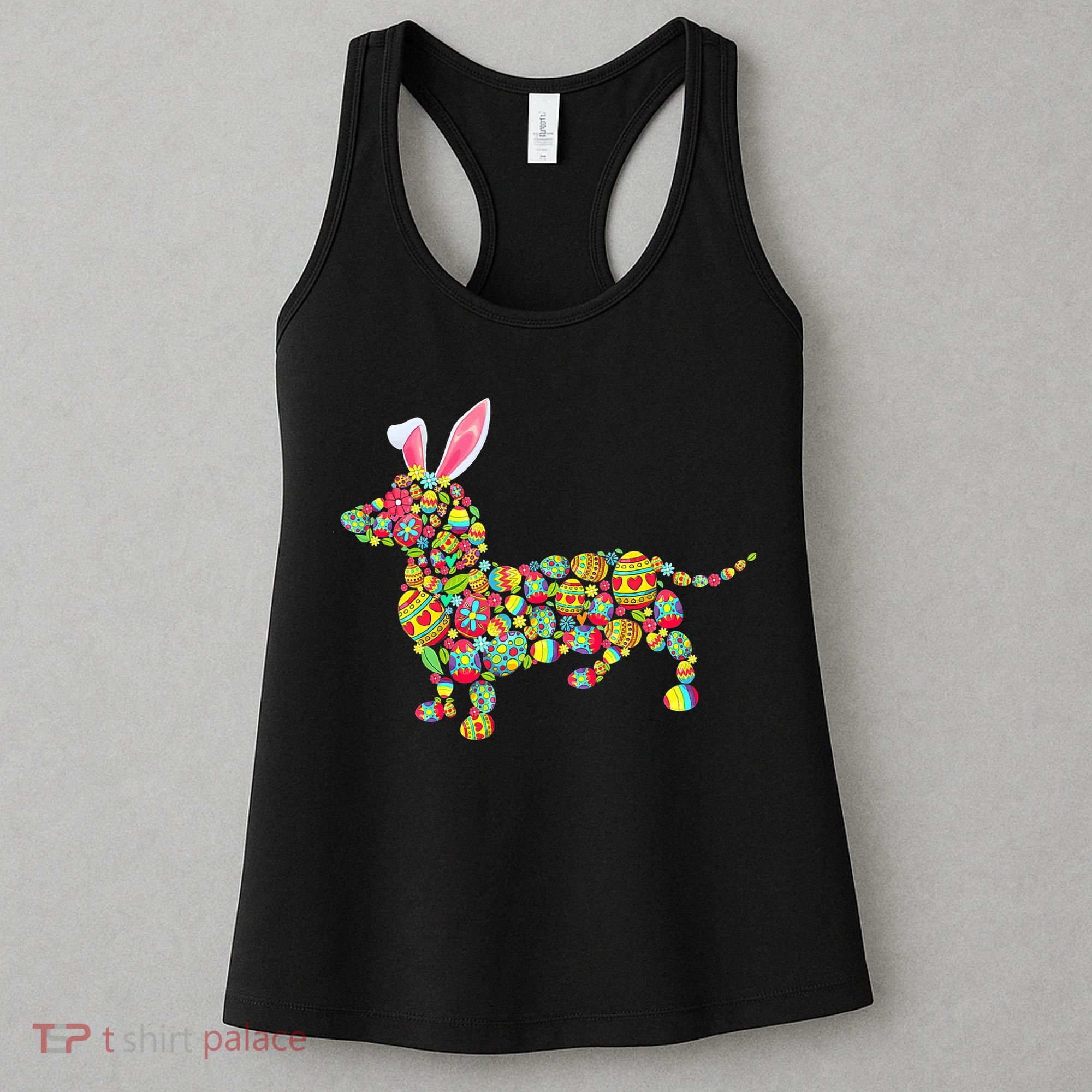 Bunny Dachshund Dog Shape Hunting Eggs Women's Tank Top