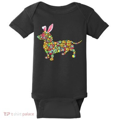 Bunny Dachshund Dog Shape Hunting Eggs Baby Bodysuit