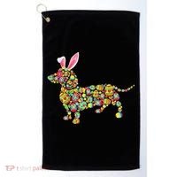 Bunny Dachshund Dog Shape Hunting Eggs Golf Towel thumb 0