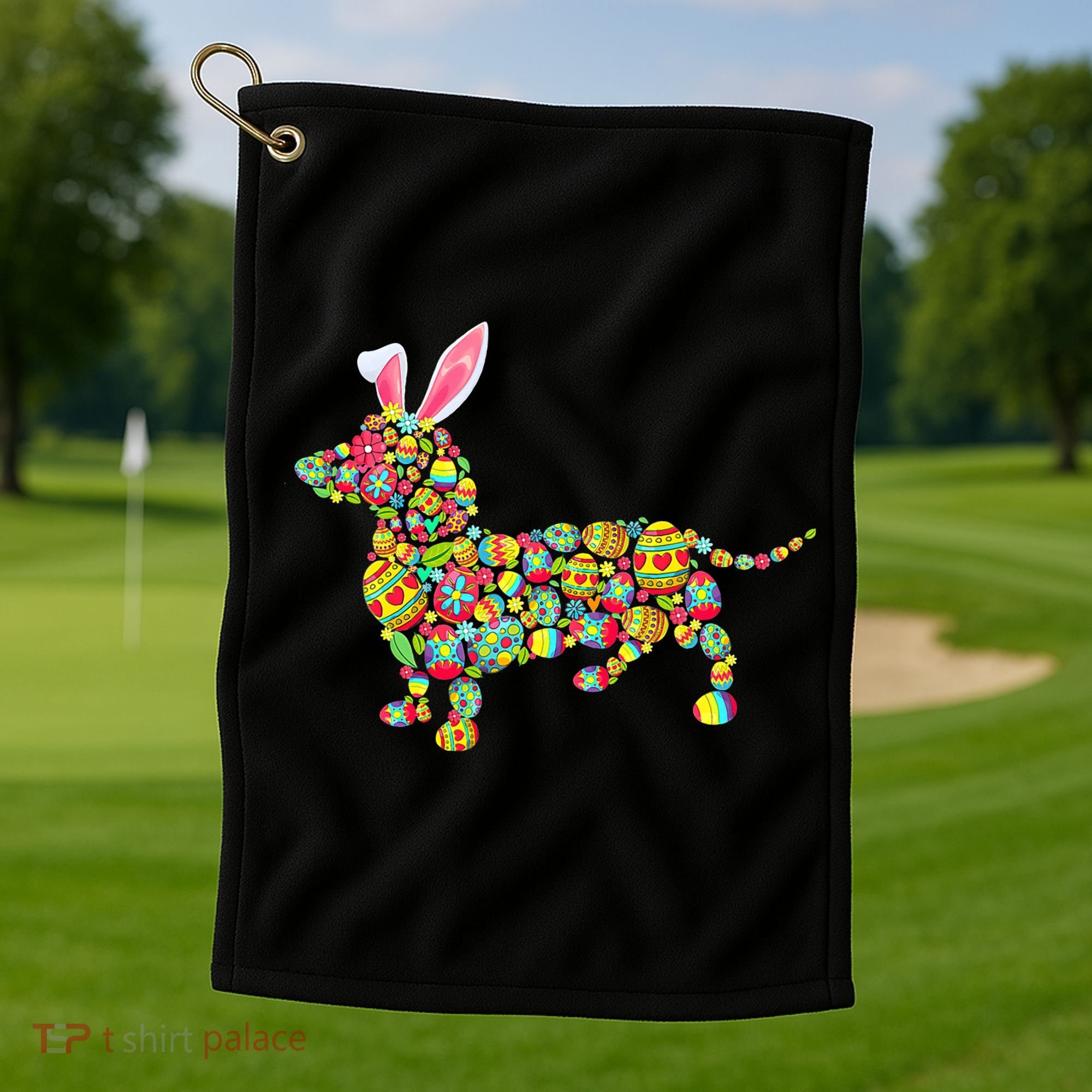 Bunny Dachshund Dog Shape Hunting Eggs Golf Towel