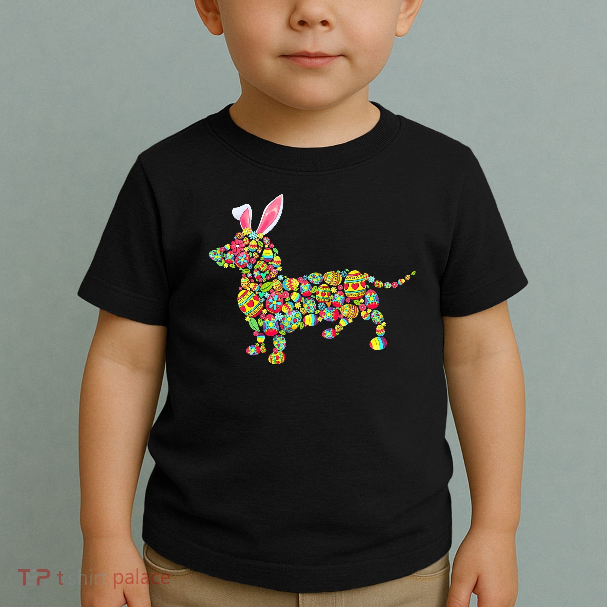 Bunny Dachshund Dog Shape Hunting Eggs Toddler T-Shirt