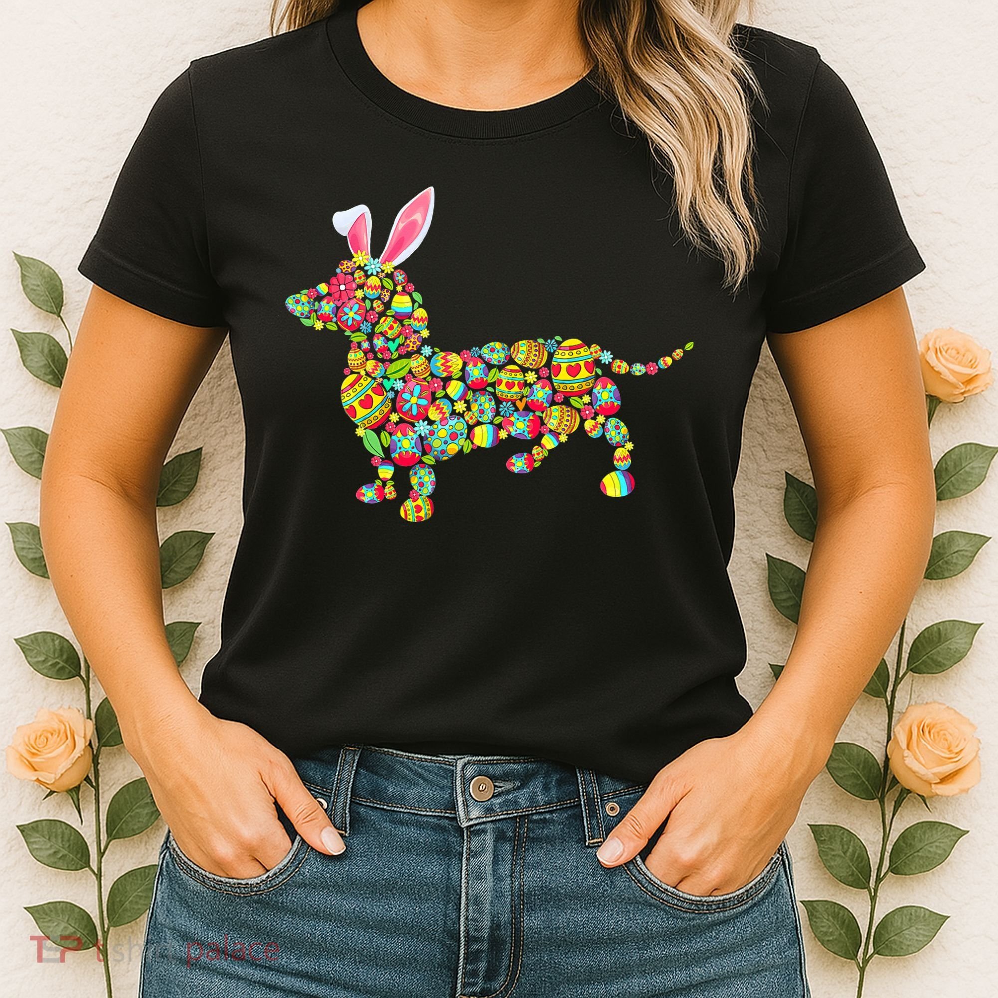 Bunny Dachshund Dog Shape Hunting Eggs Women's T-Shirt