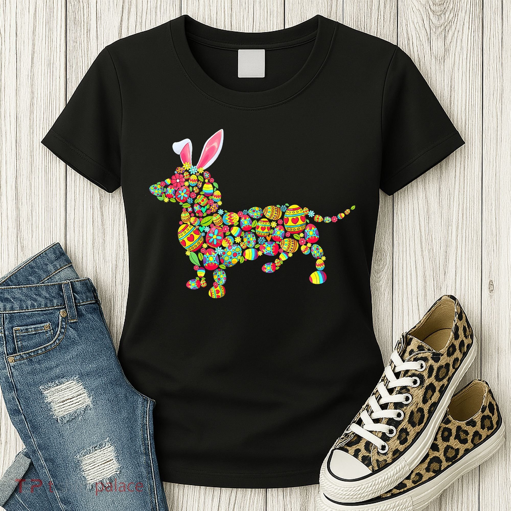 Bunny Dachshund Dog Shape Hunting Eggs Women's T-Shirt