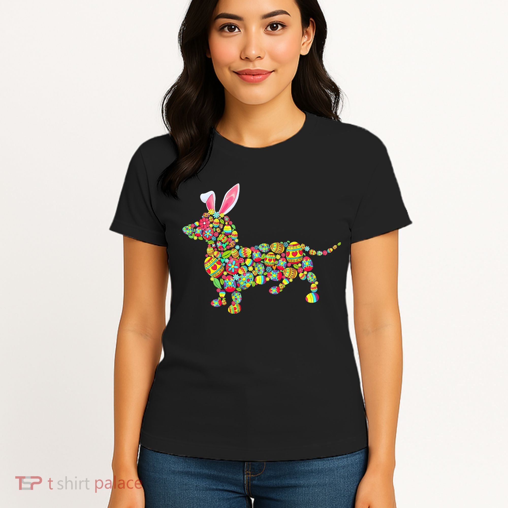 Bunny Dachshund Dog Shape Hunting Eggs Women's T-Shirt
