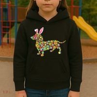 Bunny Dachshund Dog Shape Hunting Eggs Kids Hoodie thumb 3