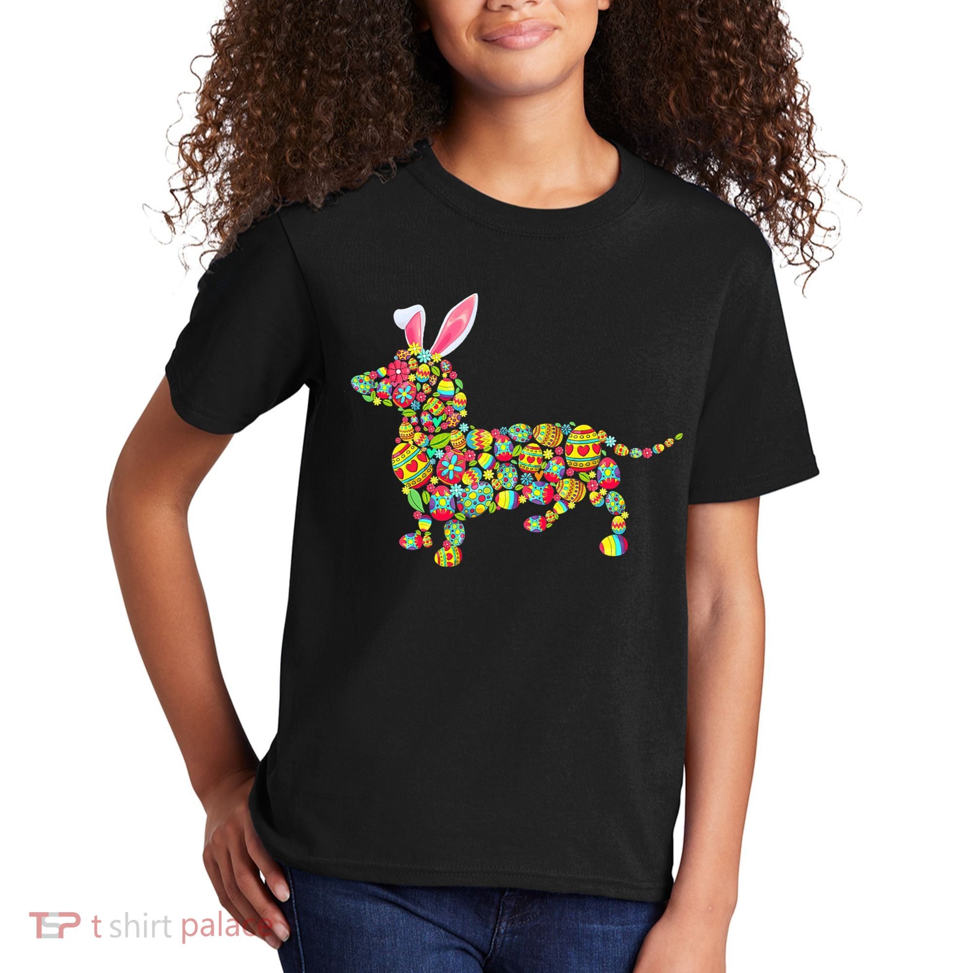Bunny Dachshund Dog Shape Hunting Eggs Kids T-Shirt