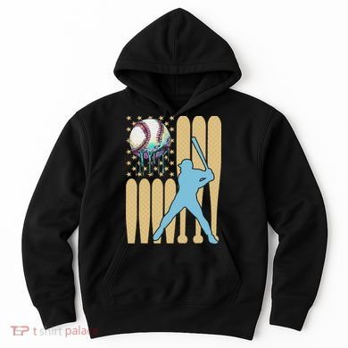 Baseball Drip Dripping Ice Cream Baseball American Flag Hoodie