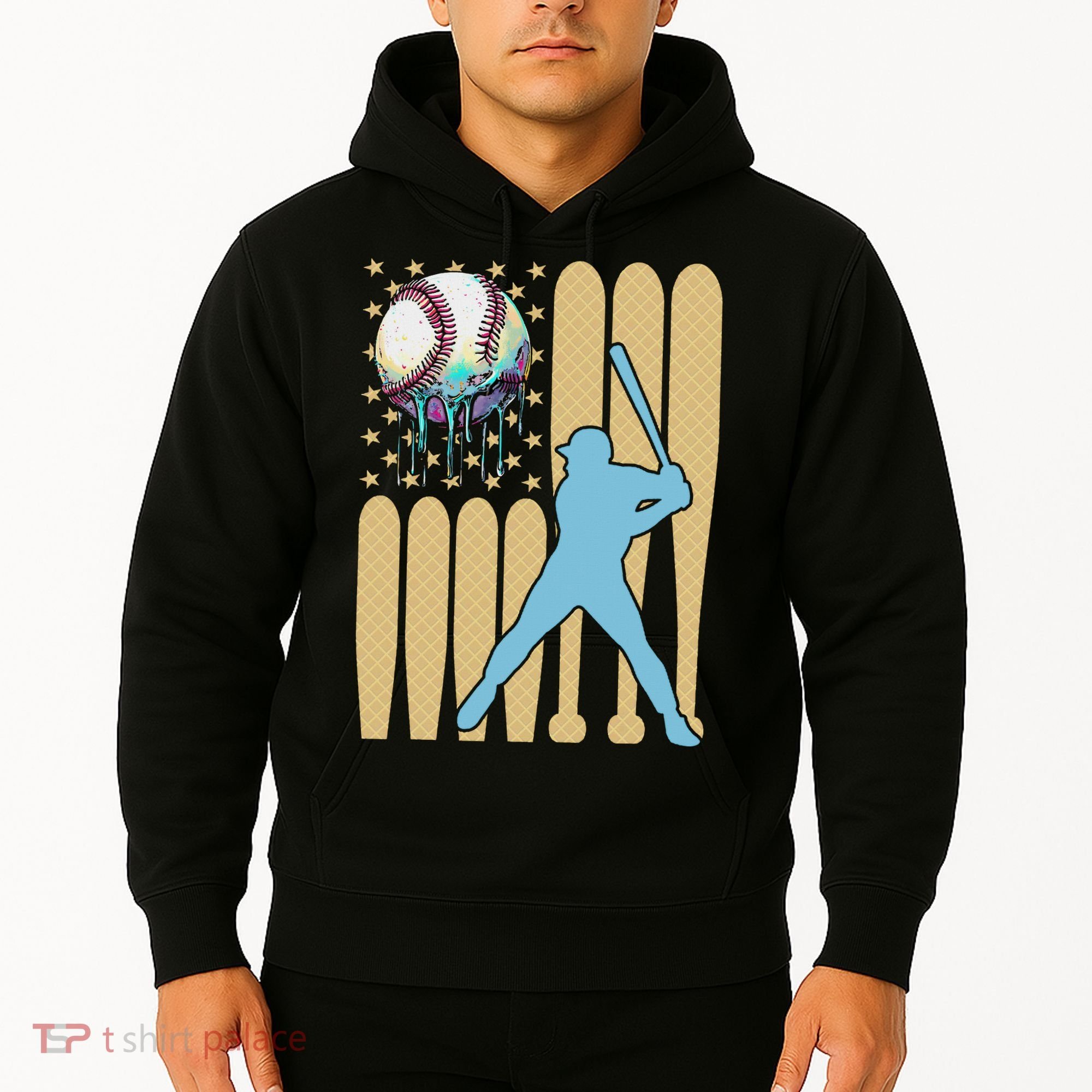 Baseball Drip Dripping Ice Cream Baseball American Flag Hoodie