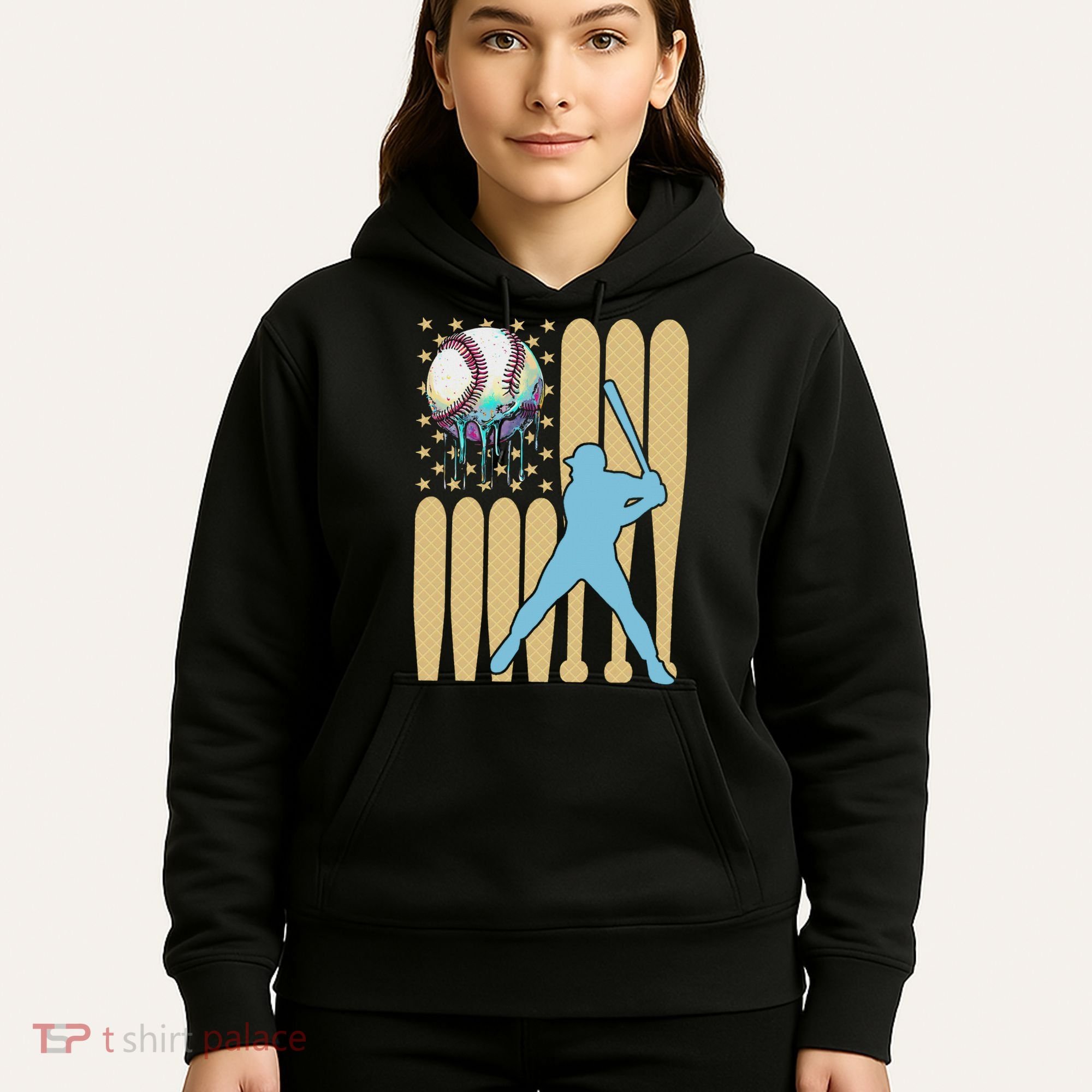 Baseball Drip Dripping Ice Cream Baseball American Flag Hoodie