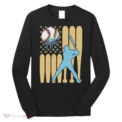 Baseball Drip Dripping Ice Cream Baseball American Flag Long Sleeve Shirt